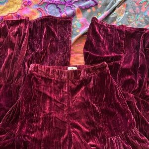 NATURAL LIFE Velvet Wide Leg Pants in Rich Burgundy